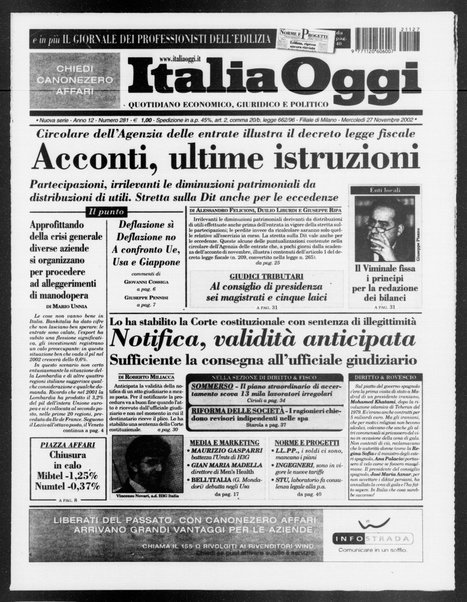 Italia oggi : quotidiano di economia finanza e politica